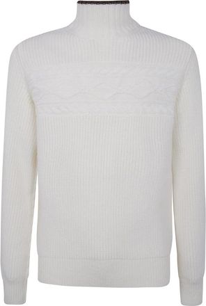 Ermenegildo Zegna Pure Wool Pearl Stitch High Neck - Heren - Coltruien - Wit - L - Wol - Truien & Vesten
