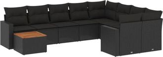 vidaXL Vidaxl - Set De Sof&aacute;s De Jard&iacute;n 10 Pzas Cojines Rat&aacute;n Sint&eacute;tico Negro