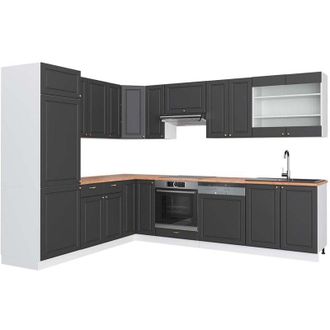 Vicco Cucina angolare completa Fame-Line, Antracite-Oro/Bianco, 227 x 287 cm, pl Rovere