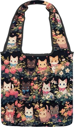 Generic Cute Cartoon Kitten Reversible Canvas Shoulder Tote - Double-Sided Print, 12oz Cotton, 27cm Drop, Fold-Flat Bag for Travel, Shopping, Street Outings