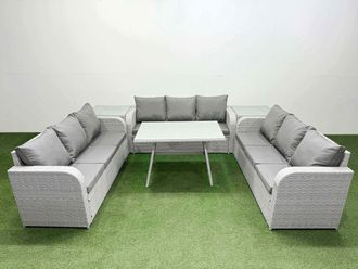 Fimous 9 Seat Outdoor Rattan Garden Furniture with 2 Side Tables Light Grey