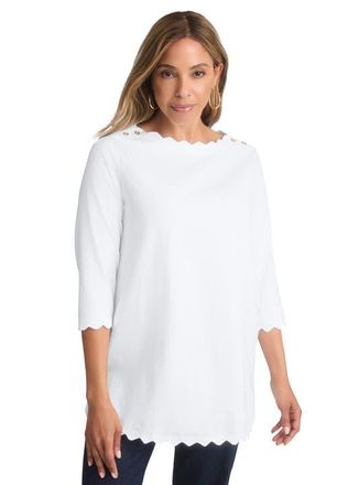 Jessica London Scallop Boatneck Tunic in White at Nordstrom, Size Medium