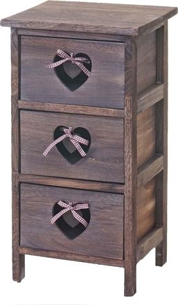 Hhg Nunca Usado] C&oacute;moda Forli, Mueble, 3 Cajones Con Corazones 55x29x25cm, Aspecto Shabby, Vintage, Marr&oacute;n