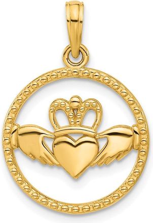 Diamond2Deal 14k Yellow Gold Polished Circle Claddagh Pendant