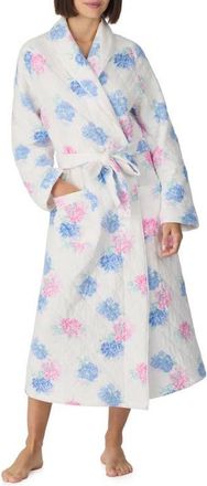 Eileen West Ballet Quilted Wrap Robe in White/Floral at Nordstrom, Size Large