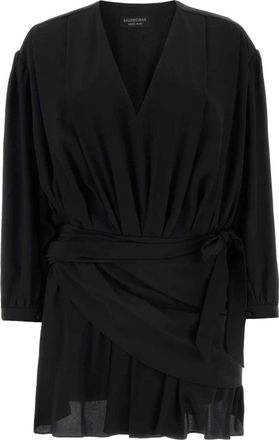 Balenciaga Zijden Mini-jurk met V-hals - Dames - Korte kleedjes - Zwart - XS - Kleedjes