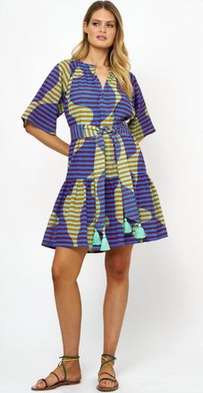 Oliphant Raglan Belted Mini Dress In Haring Blue