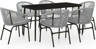 vidaXL Juego De Comedor De Jard&iacute;n 7 Piezas Rat&aacute;n Sint&eacute;tico Gris Vidaxl