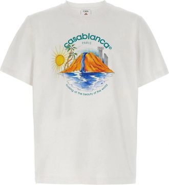 Casablanca Mens Casablanca Oasis Printed White T-Shirt - Size: 38