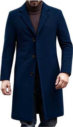 Generic Mens Trench Coat Long Autumn Winter Jackets Single Breasted Mid Length Wool Coat Windbreaker Warm Coat Plain Lapel Neck Business Overcoat Formal Open 