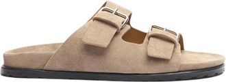 Scarosso Leren Platte Sandalen - Heren - Sandalen - Beige - 41 1/2 EU - Leer - Schoenen