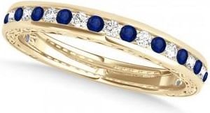 Allurez Diamond and Blue Sapphire Channel Set Wedding Band 18k Yellow Gold (0.45ct)