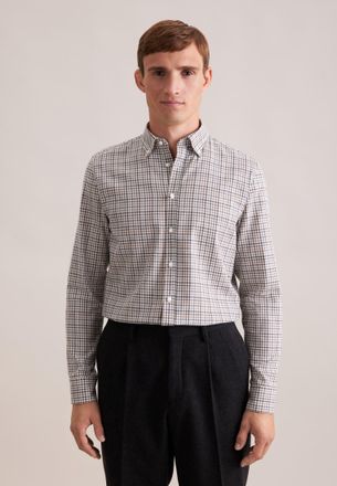 Seidensticker Flanellhemd SEIDENSTICKER Schwarze Rose, Herren, Gr. XL (43), normale &Auml;rmell&auml;ngen, nougat, 100% Baumwolle, kariert, slim fit, 2-Knopf-Manschette, Hemd