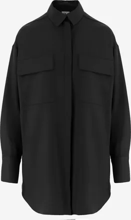 Ql2 Quelledue Womens Shirt Wool-Blend Stretch Black Virgin Wool