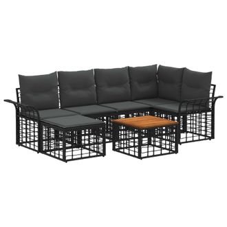 vidaXL Conjunto De Sof&aacute;s De Exterior 7 Pcs Negro Y Gris Oscuro Vidaxl