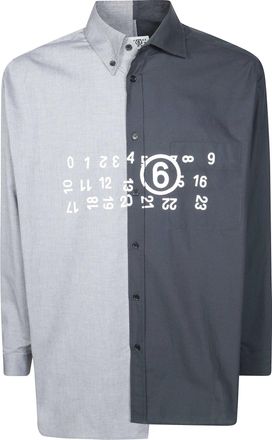 Maison Margiela Numeric Print Two-Tone Long-Sleeved Shirt