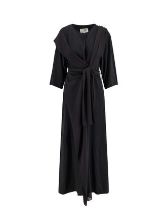 Maison Margiela Long Jersey Dress With Satin Inserts