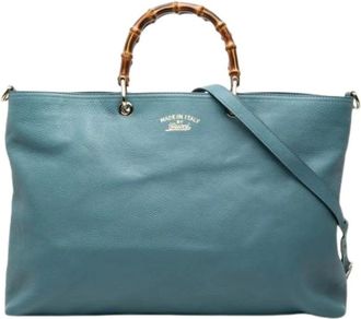 Gucci Pre-owned Tote Bags, female, Blue, Size: ONE SIZE Pre-owned Vintage Bamboo Satchel
