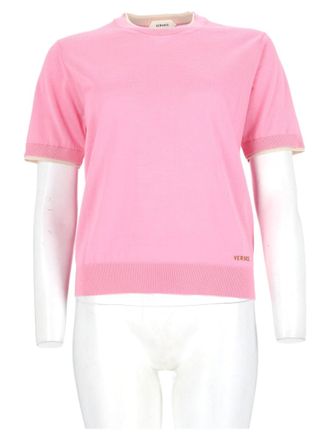Versace Pink Embroidered-Logo Wool Sweater