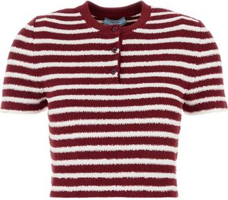 Prada burgundy cotton boucl polo top