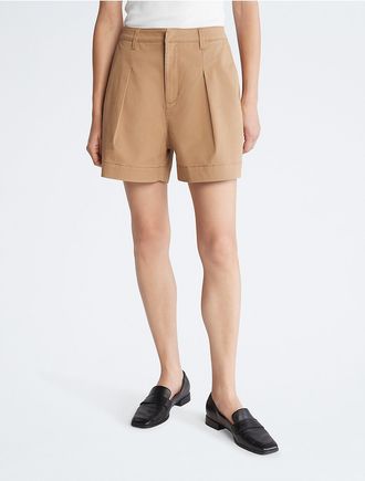 Calvin Klein Womens Twill Pleated 5-Inch Shorts - Brown - 33