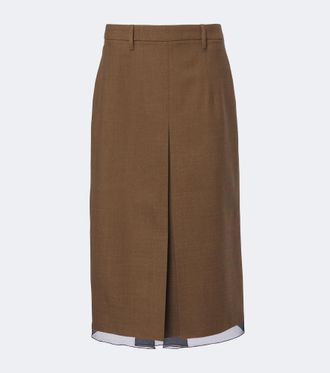 Prada Falda midi de lana virgen con chif&oacute;n