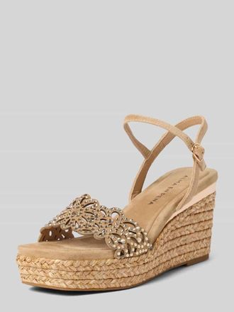 Alma En Pena Sandalette aus Leder mit Keilabsatz in Sand, Gr&ouml;&szlig;e 36