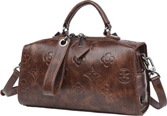 Generic Large Capacity Print Pillow Bag with Handle PU Leather Handbag for Work(Coffee) (Coffee)