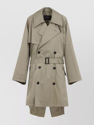 Balenciaga cotton draped neck double-breasted belted midi trench coat
