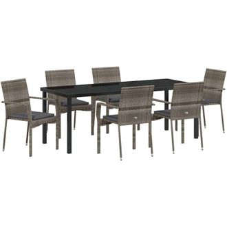 vidaXL Conjunto De Comedor De Jard&iacute;n 7 Pcs Gris Rat&aacute;n Sint&eacute;tico Vidaxl
