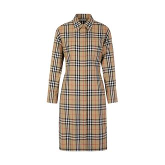 Burberry Shirt Dresses, female, Beige, Size: 3XS Check Cotton Shirt Dress