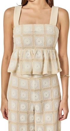 English Factory Bria Embroidered Lace Peplum Top in Natural at Nordstrom, Size X-Small