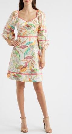 Vince Camuto Puff Sleeve Cotton Poplin Dress in Ivory Mult at Nordstrom Rack, Size 14