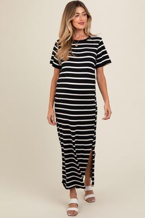 Pinkblush Striped Side Slit Maxi Dress in Black at Nordstrom, Size Medium
