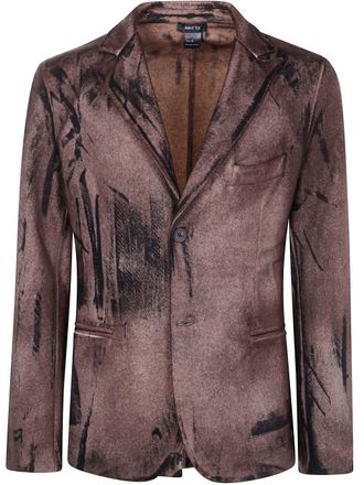 Avant Toi Felted Rever Jacket With Black Brush Strokes Effect