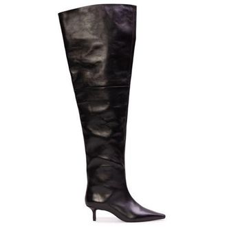 Black Suede Studio Kira 50 Thigh High Boot in Black Leather at Nordstrom, Size 38.5