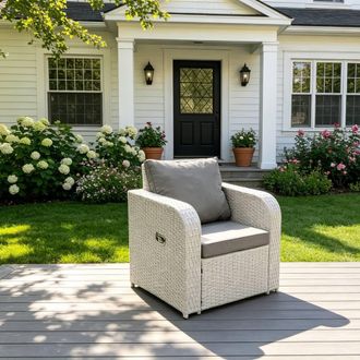 Fimous Outdoor Rattan Reclining Chair Light Grey Adjustable Patio Armchair