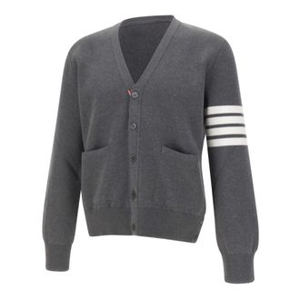 Thom Browne Cardigans, male, Gray, Size: 2XL Cotton Crepe 4-Bar Milano Stitch Cardigan