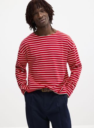 Le 31 Mens Sailor-striped boatneck T-shirt Oversized fit