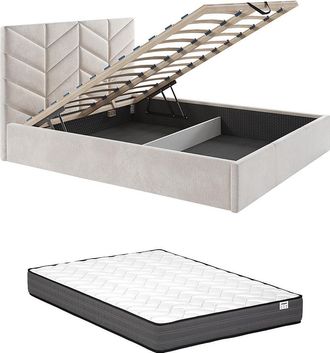 Vente-Unique Canap&eacute; abatible de 160 x 200 cm - Tela texturizada - Crema + Colch&oacute;n - JUSTANI