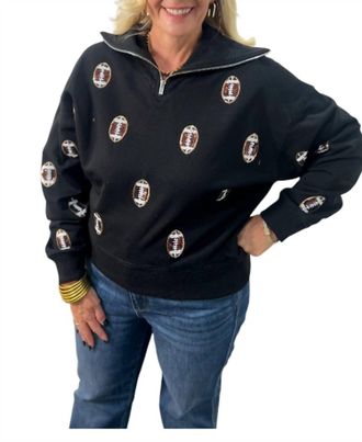 Peach Love California Football Sequins Half Zip Sweatshirt In Black