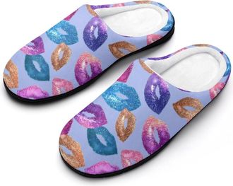 Generic Glitter Colors Lips Funny Mens Cotton Slippers Soft Non-Slip Rubber Sole House Slipper Indoor Outdoor