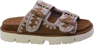 Mou Cuoio Su&egrave;de Muiltjes met Verstelbare Gespen - Dames - Sandalen - Bruin - 39 EU - Su&egrave;de - Schoenen
