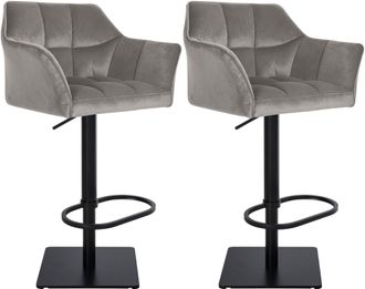 Clp Clp - Lote De 2 Taburetes De Bar Damaso Funda De Terciopelo Gris Metal Negro Mate
