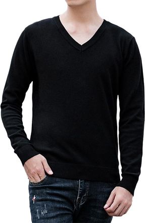 Generic V Neck Pullover Men, Solid Color Knit Jumper Pullover Long Sleeve Soft Touch Knitwear Stretchy Classic Sweater Casual Lightweight Knitted Juper Tops B