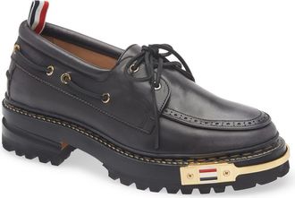 Thom Browne Lug Sole Boat Shoe in Black at Nordstrom, Size 9.5