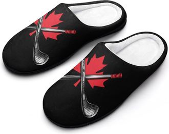 Generic Canada Ice Hockey Maple Womens Slippers Warm House Slippers Indoor House Shoes with Anti-Skid Rubber Sole