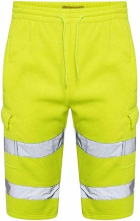 Generic MMK Manchester Hi Vis Fleece Combat Shorts - Mens HIGH Visibility Reflective Tape Safety Security Work Utility Cargo Short Plus Size S-3XL (Yellow, XX