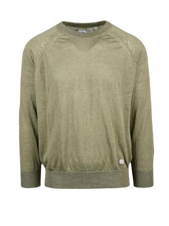 C.P. Company Sage Green Gauzed Crew Neck Linen Sweater