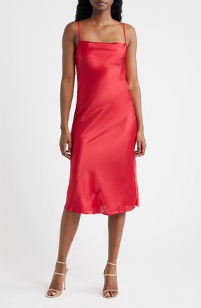 Jump Apparel Bow Back Satin Cocktail Slipdress in Red at Nordstrom, Size X-Small